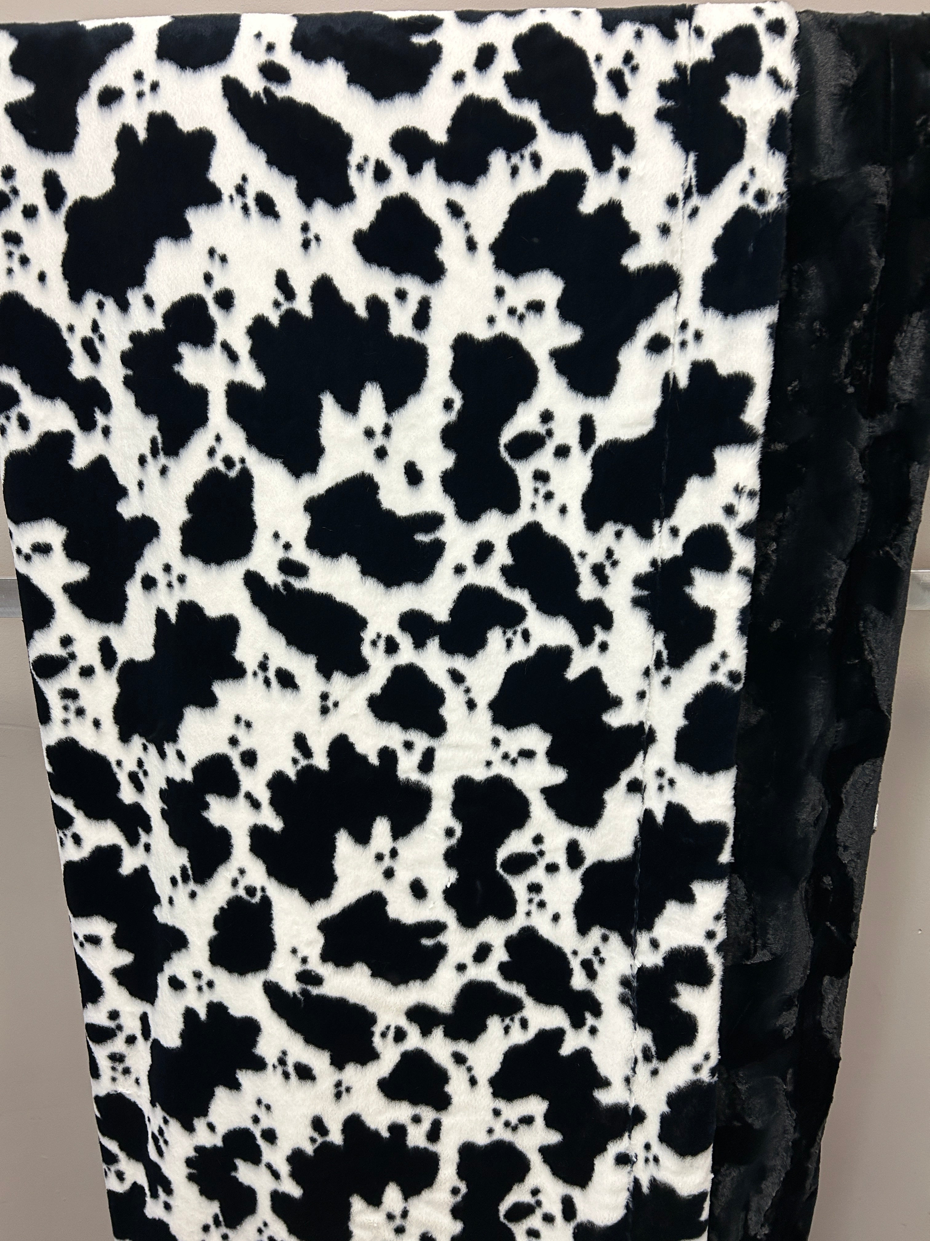 Ready to Ship King Size Luxe Minky Blanket Cow Luxe on Black Hide Country Stitched